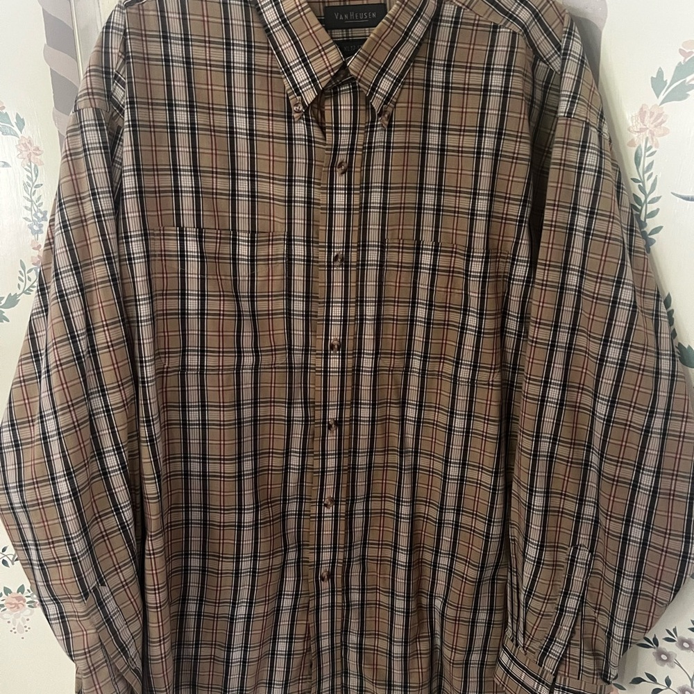 Men's Plaid Shirt - Tan/ Black/ Red check XL BURBERRY LOOK